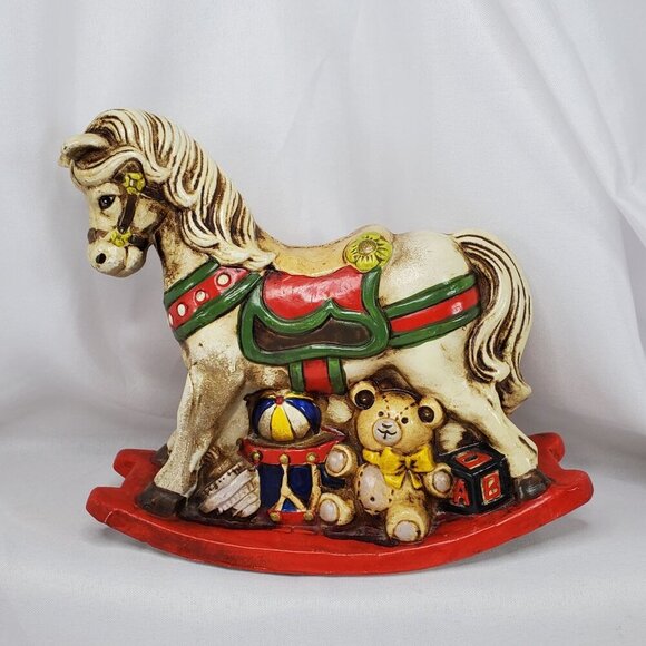 Vintage Enesco Decorative Rocking Horse Coin Bank Piggy Bank Christmas - Picture 13 of 13